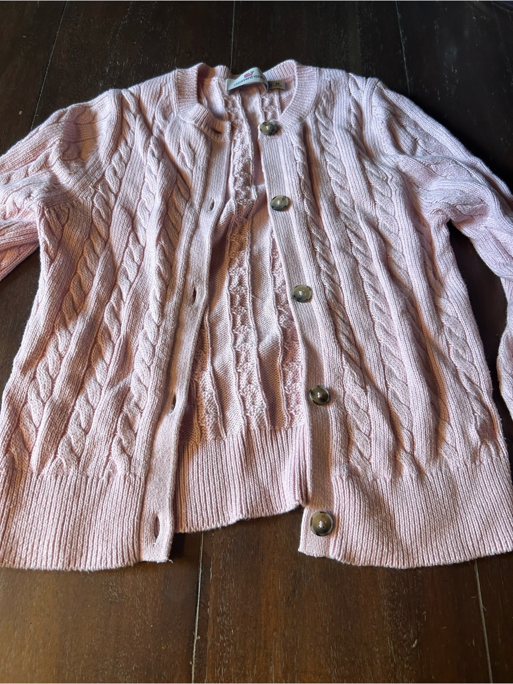 Vineyard Vines Girls Light Pink Cable Knit Cardigan